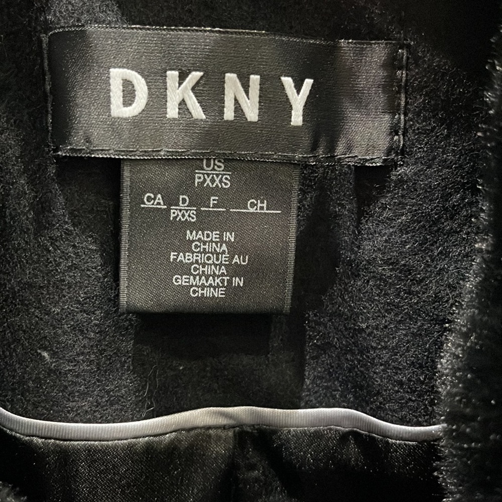 BNWT DKNY Full Length Fur collar Black wool Coat XXS - Picture 3 of 11